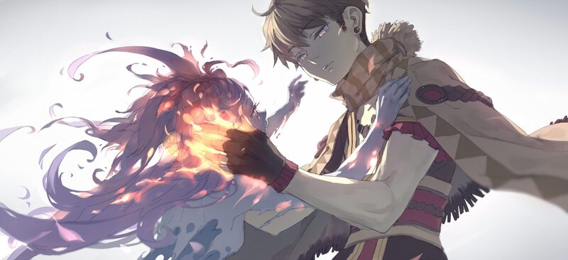 Anime couple in a magical embrace
