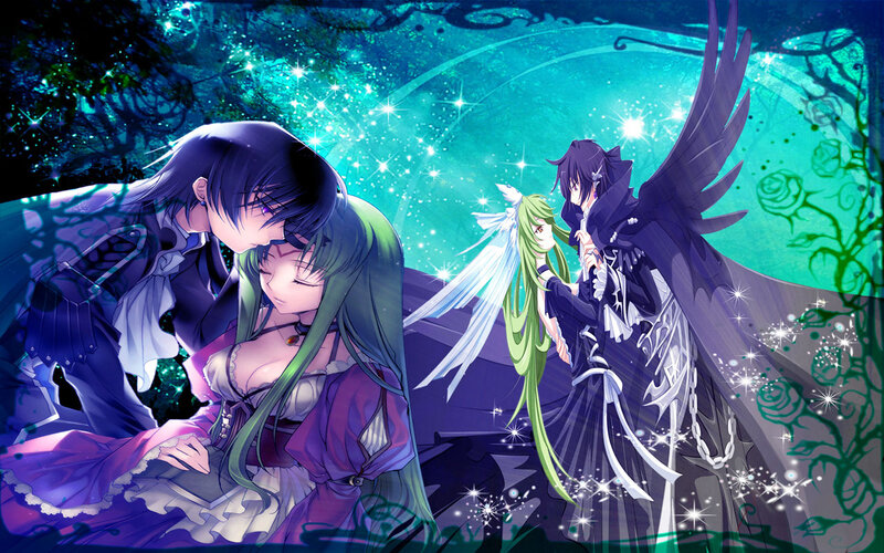 Anime couple in a magical forest