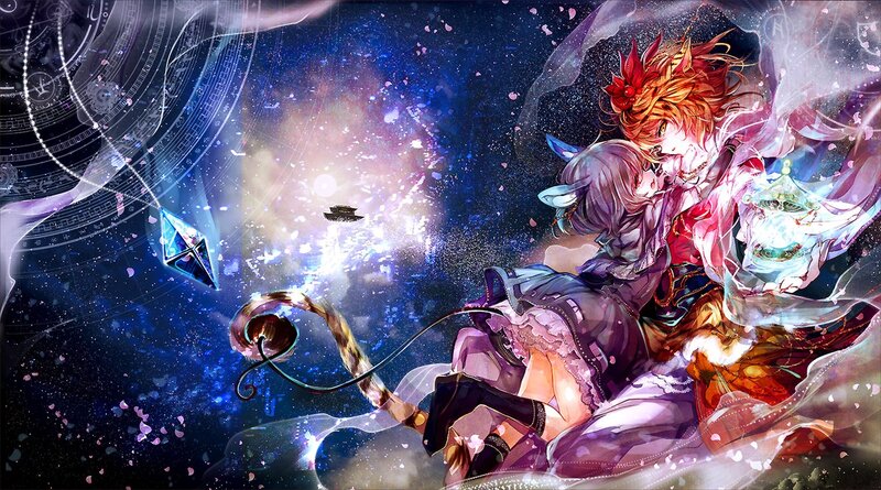 Anime couple in a magical space