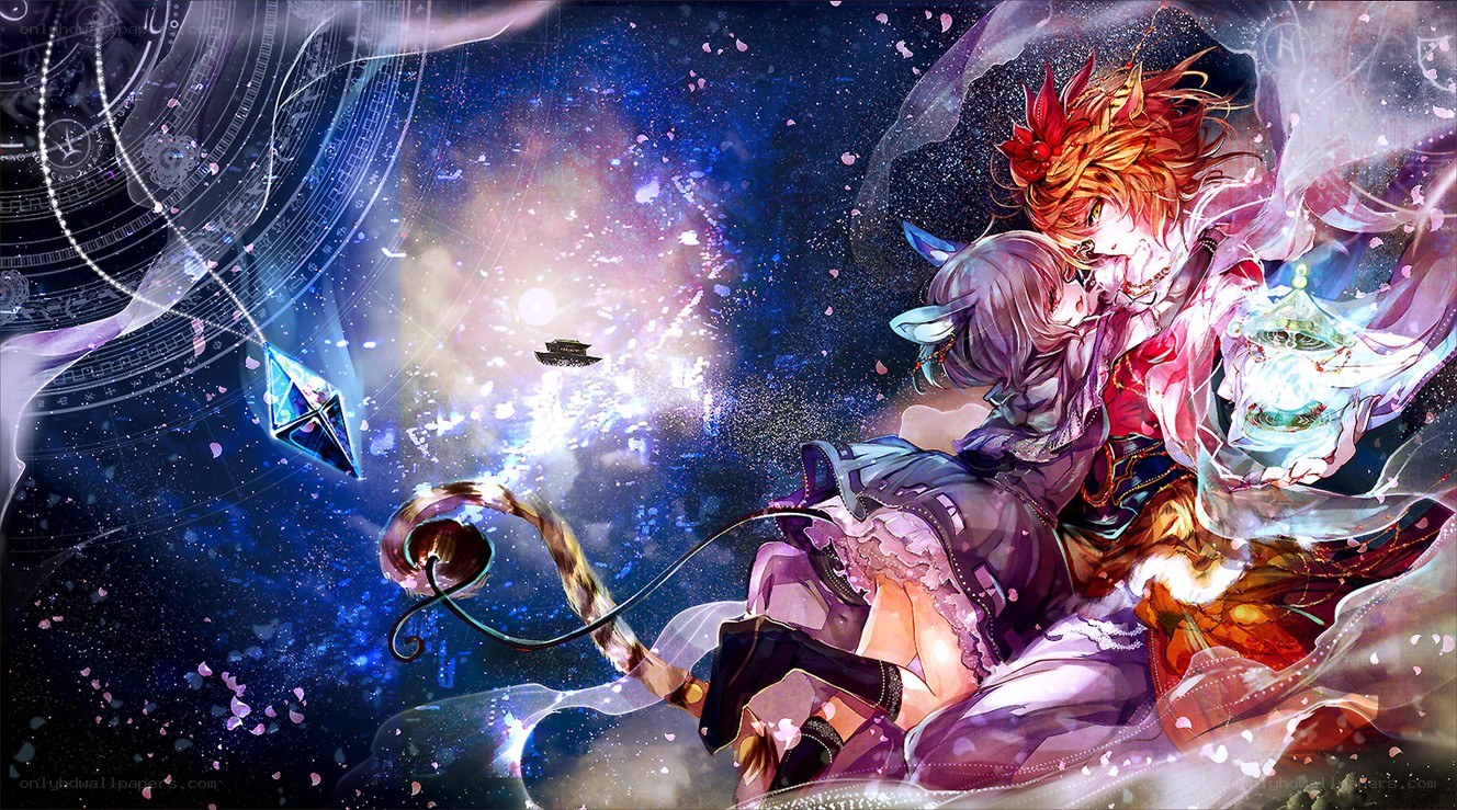 Anime couple in a magical space