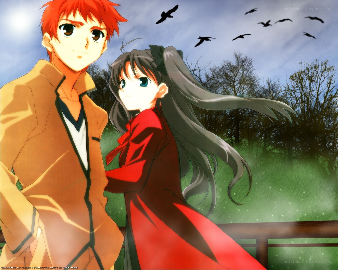 Anime couple in a park