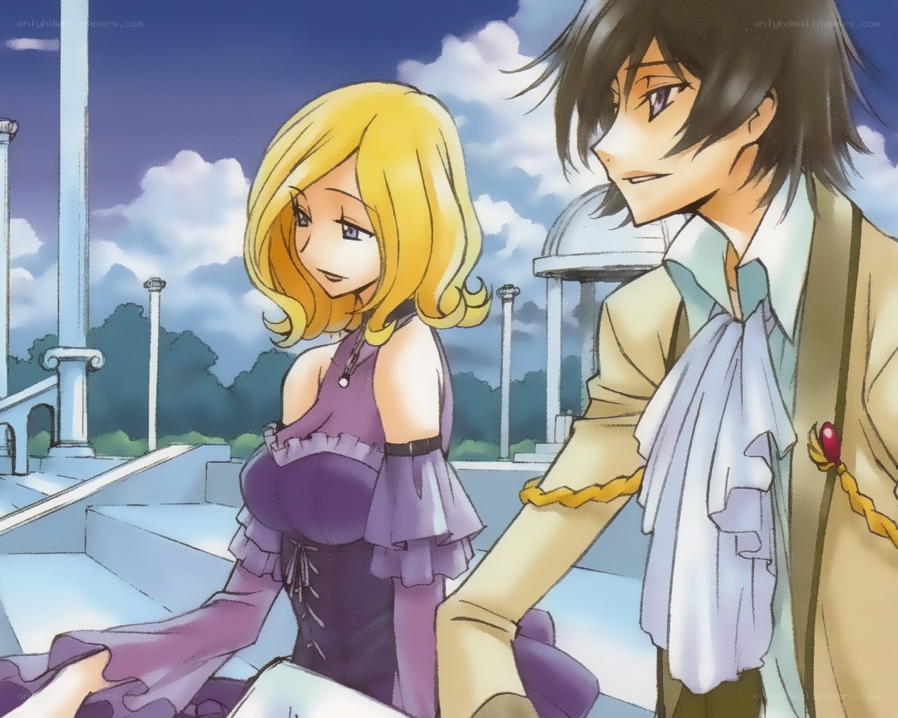 Anime couple in a park