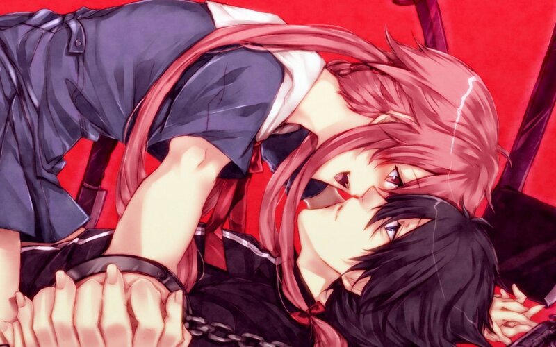 Anime couple in a passionate embrace