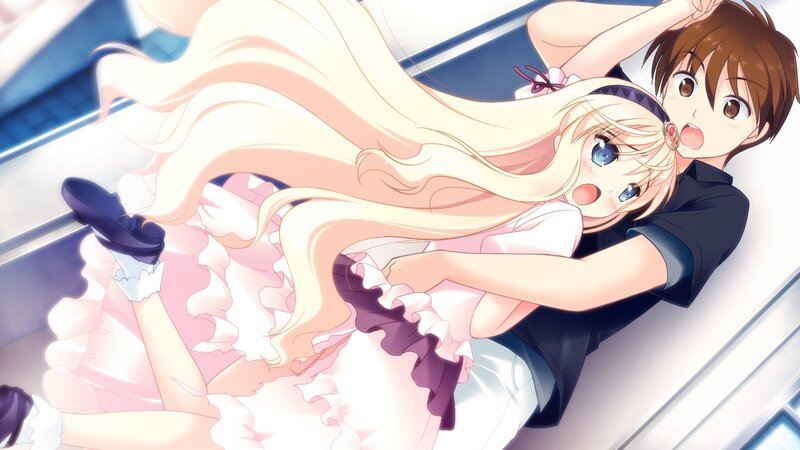 Anime couple in a playful embrace