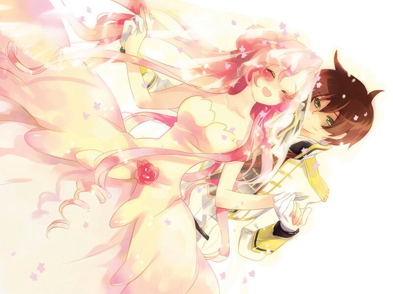 Anime couple in a romantic embrace