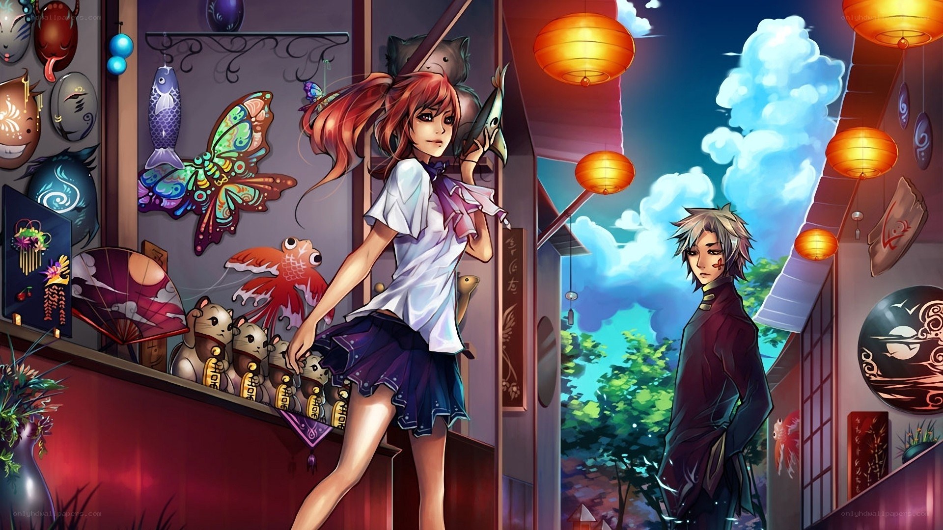 Anime couple in a shop