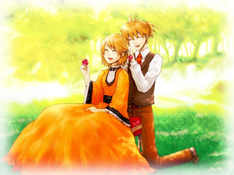 Anime couple in a sunny park