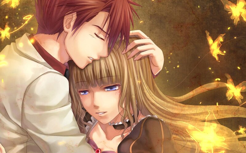 Anime couple in a tender moment
