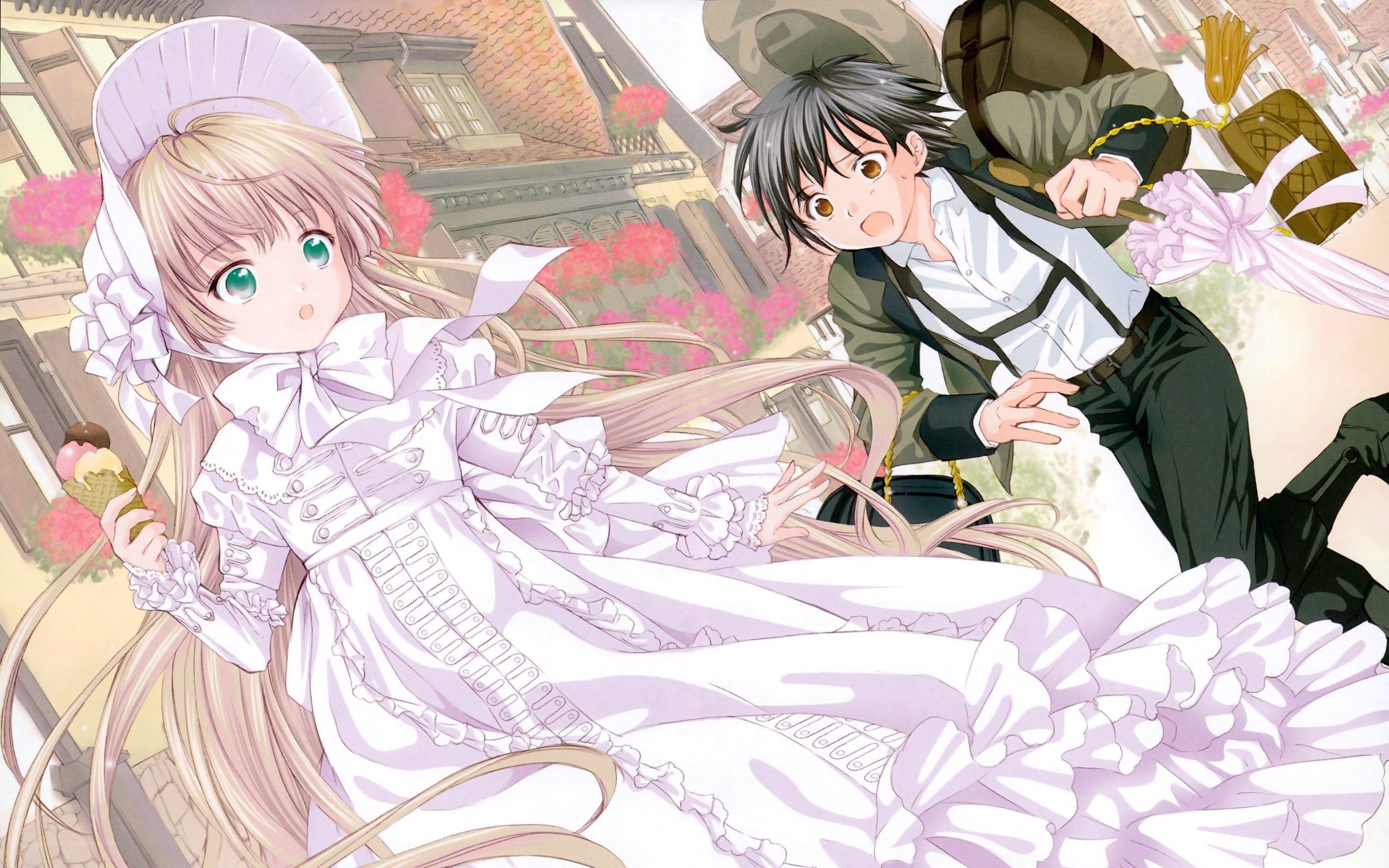 Anime couple in a town