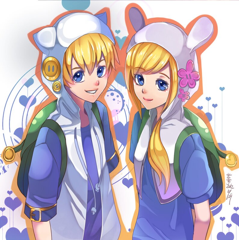 Anime couple in animal hats