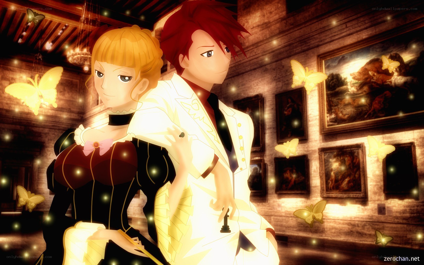 anime couple in art gallery