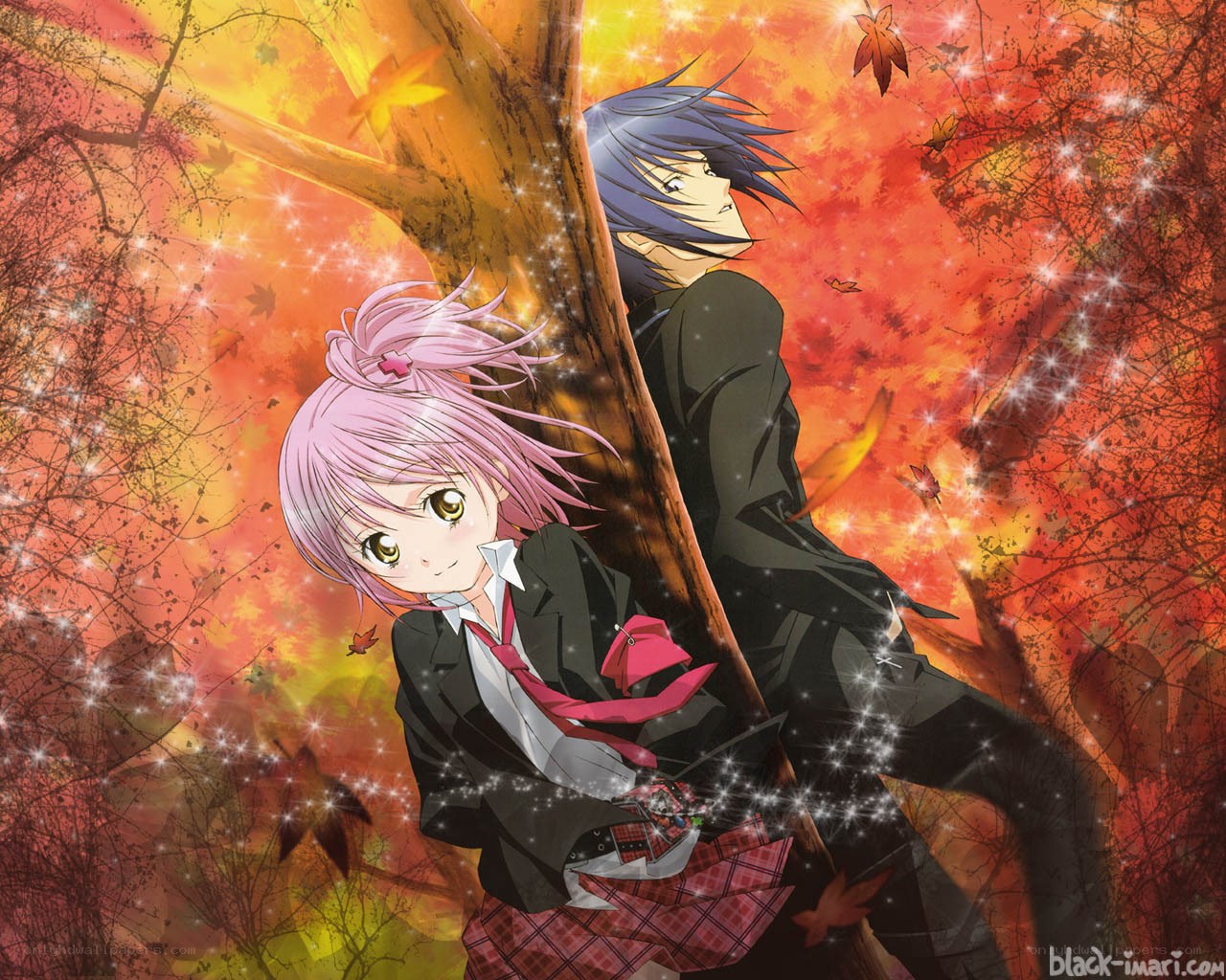 Anime couple in autumn