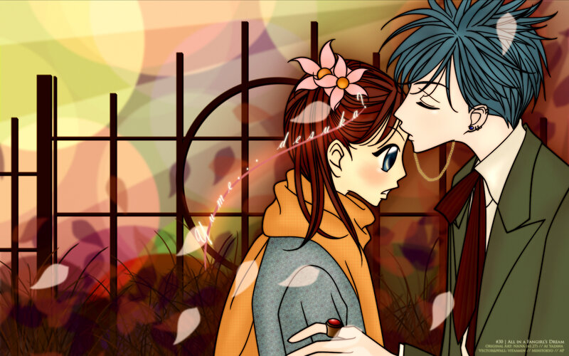 anime couple in autumn