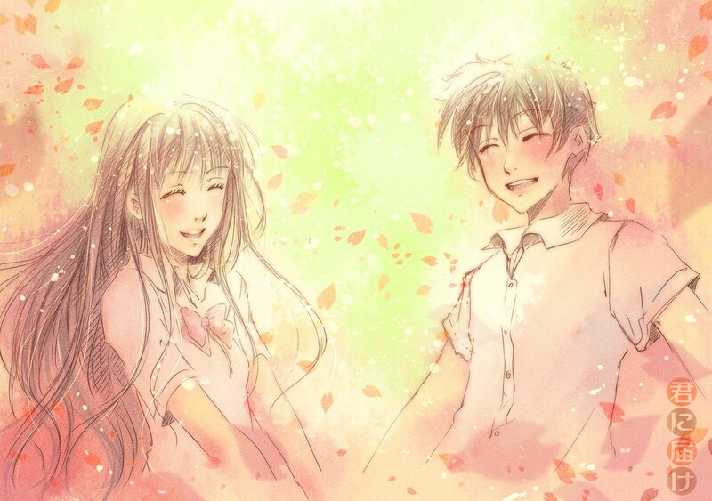 Anime couple in autumn