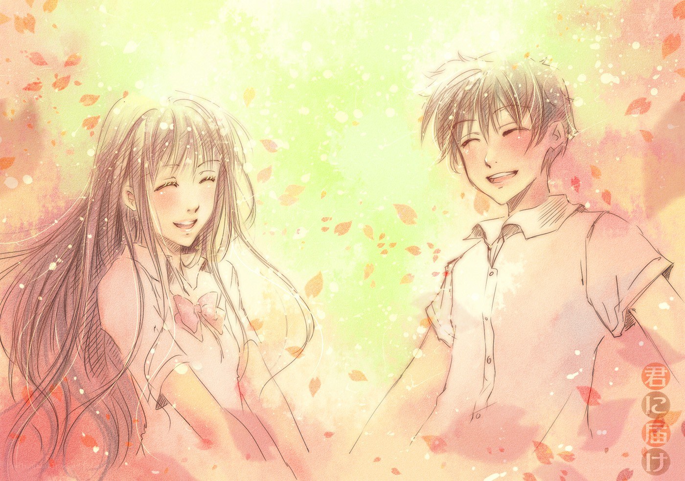 Anime couple in autumn