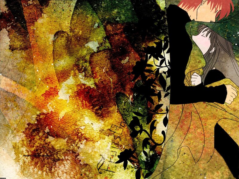 Anime couple in autumn art