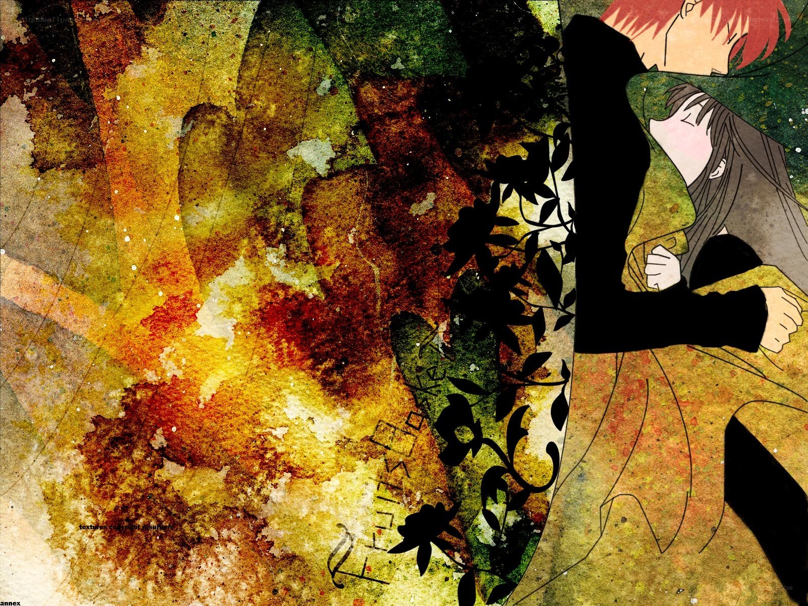 Anime couple in autumn art