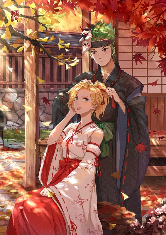 Anime Couple in Autumn — Red