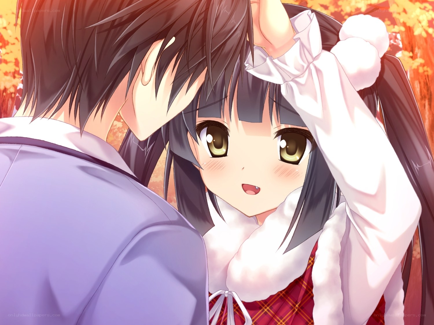 anime couple in autumn