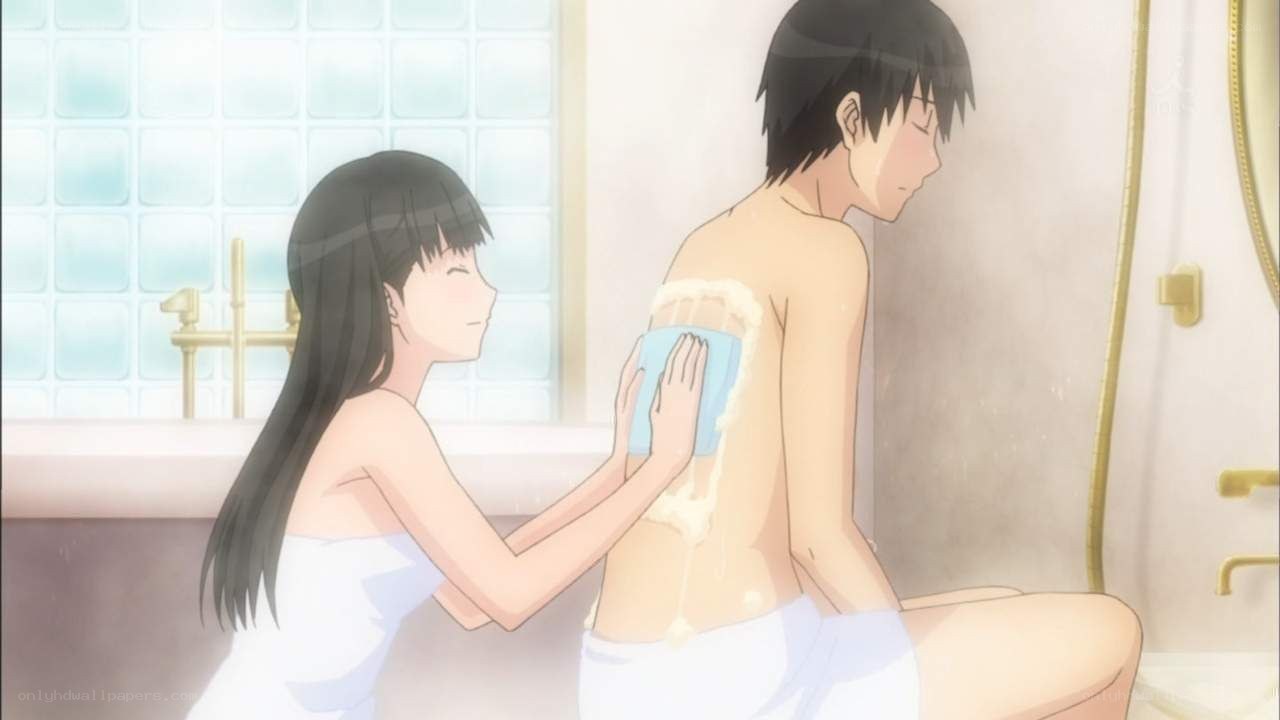 anime couple in bathroom