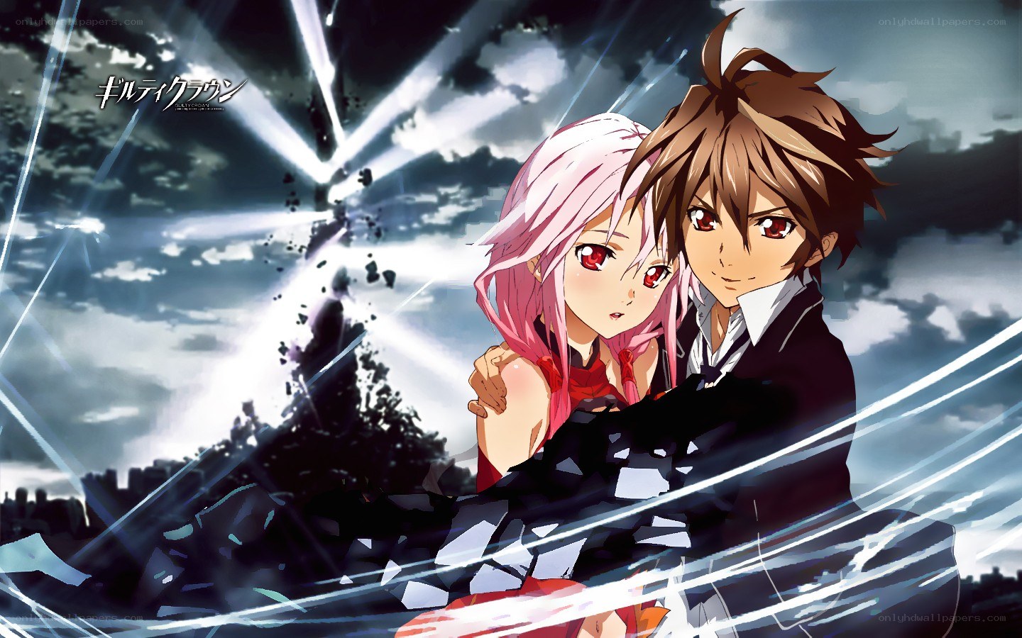 anime couple in battle scene