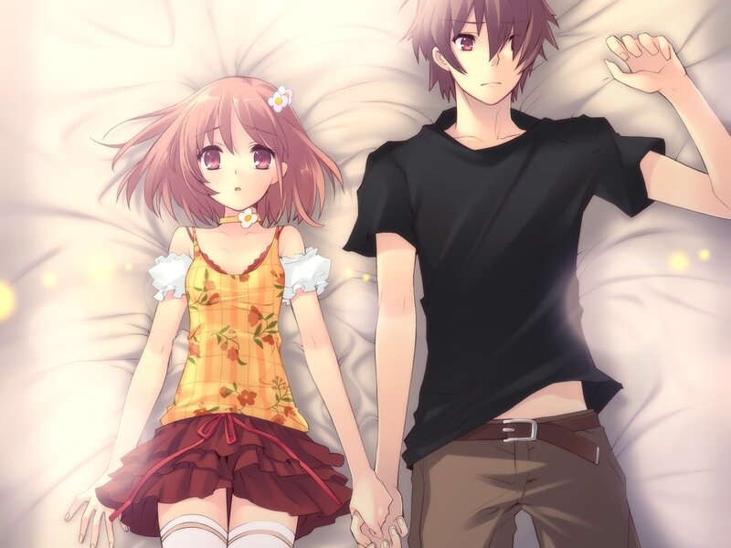 Anime Couple in Bed — White