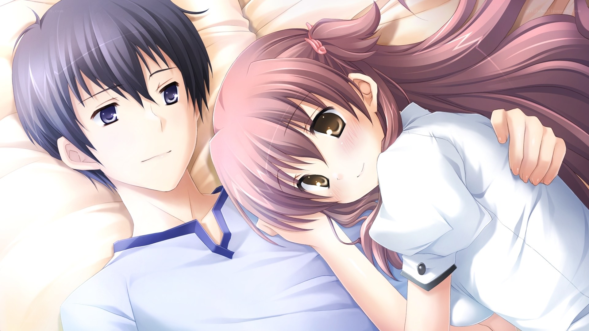 anime couple in bed