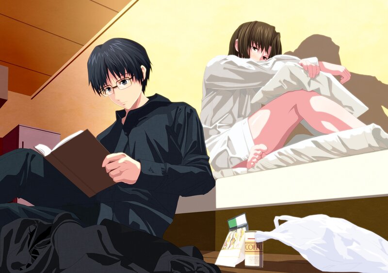 Anime couple in bedroom scene