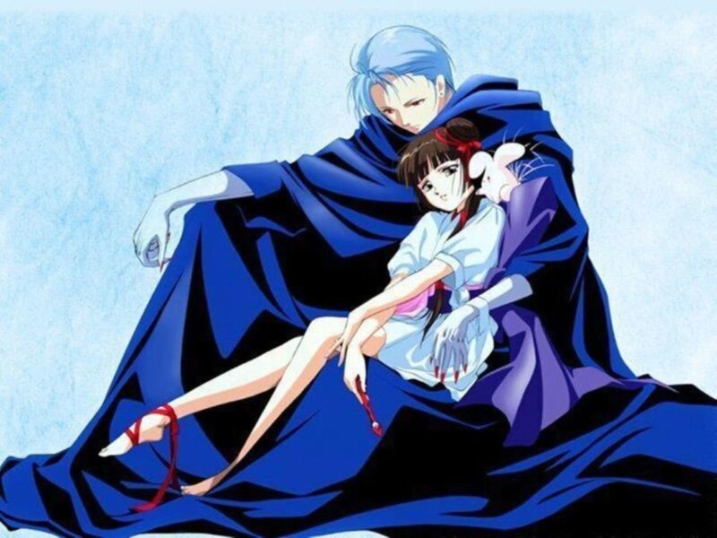 Anime couple in blue cloak