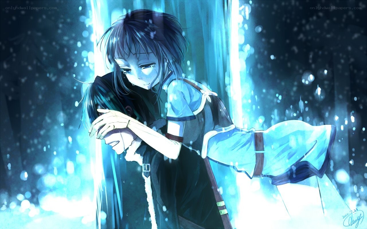 anime couple in blue light
