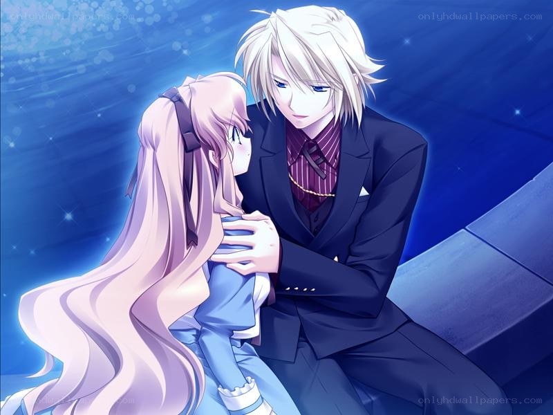 anime couple in blue light