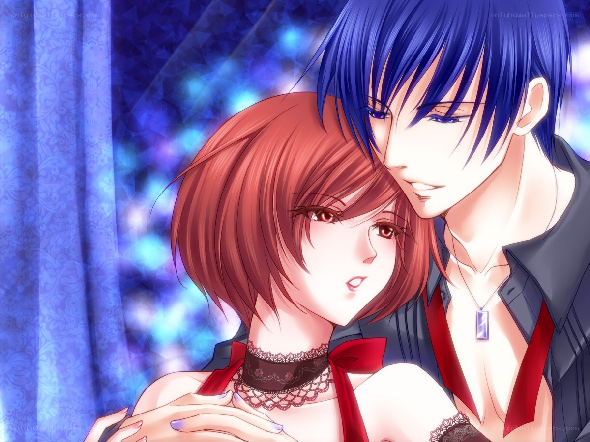 anime couple in blue light