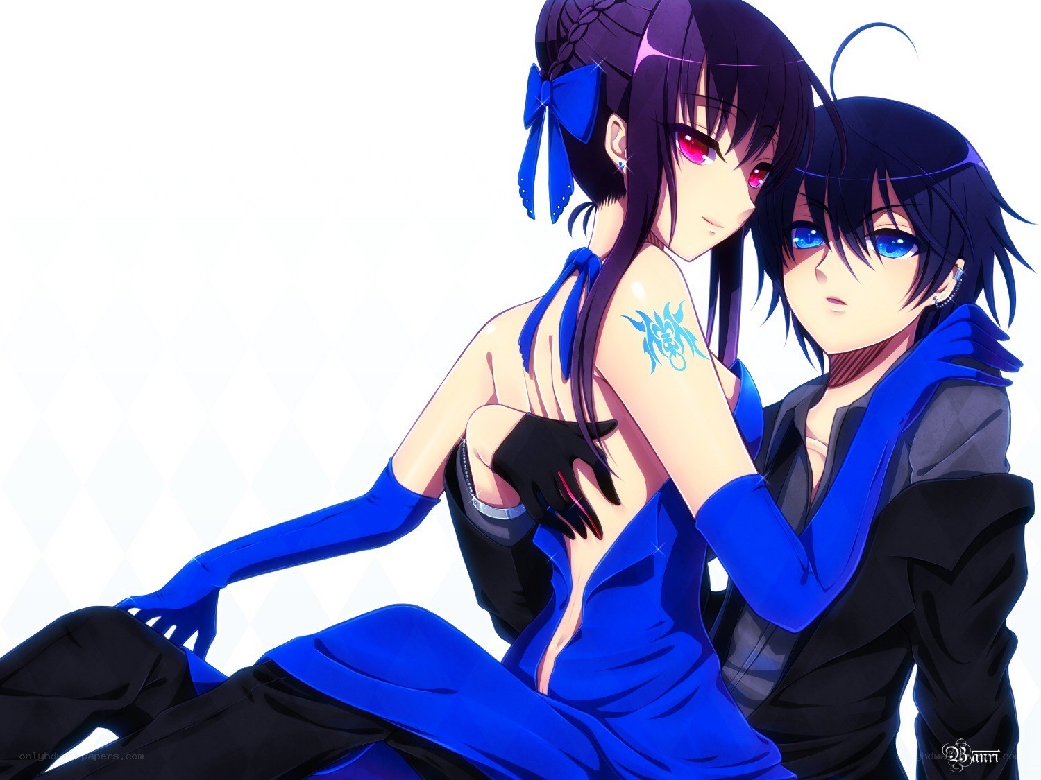 Anime couple in blue outfits
