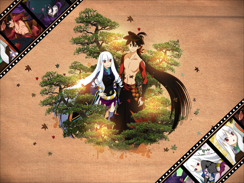 Anime couple in bonsai garden