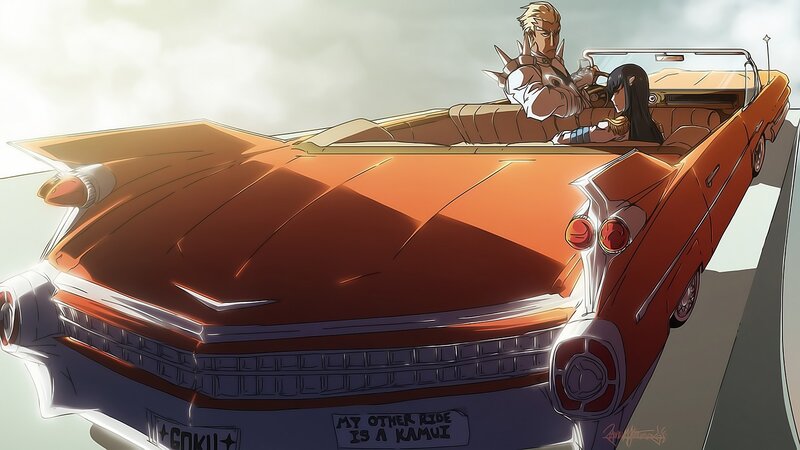 Anime Couple in Car — Orange