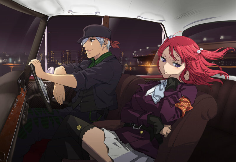 Anime Couple in Car — Purple