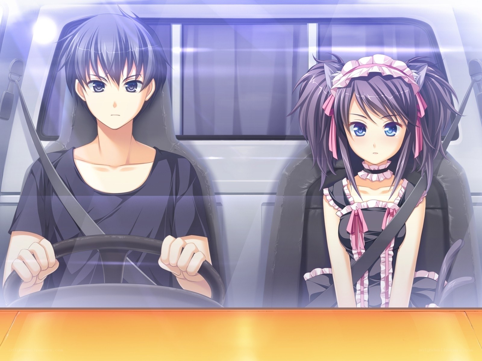 anime couple in car