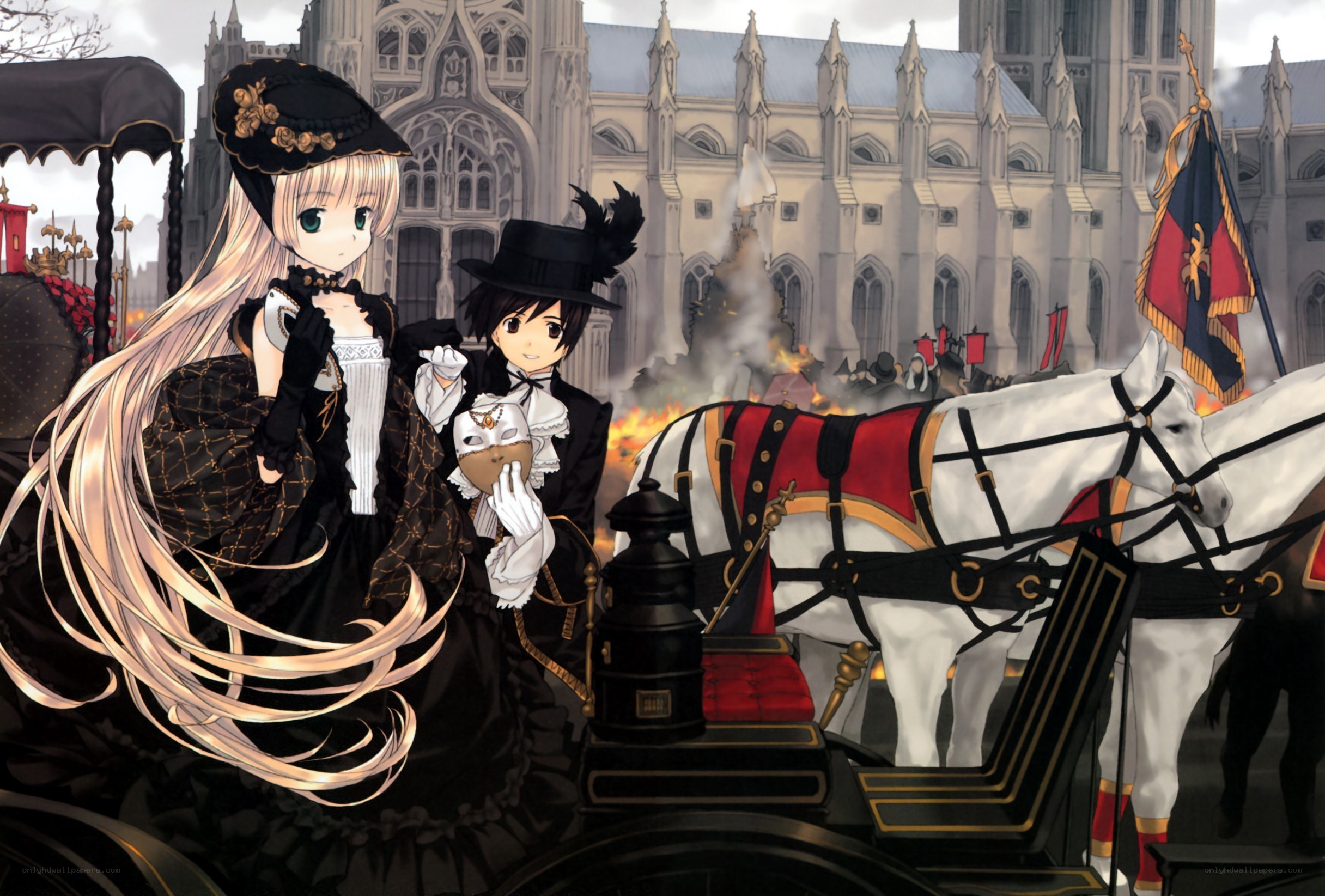 Anime couple in carriage