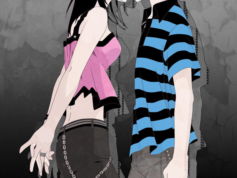 anime couple in casual wear