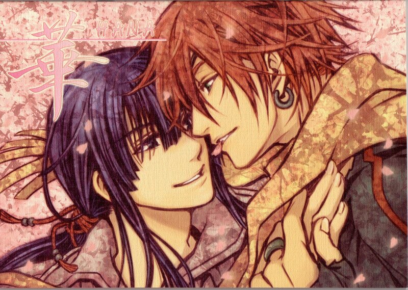 Anime couple in cherry blossoms