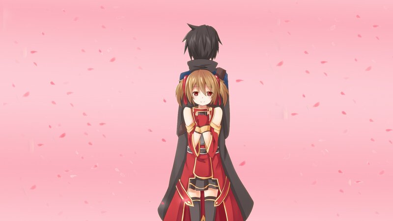 anime couple in cherry blossoms