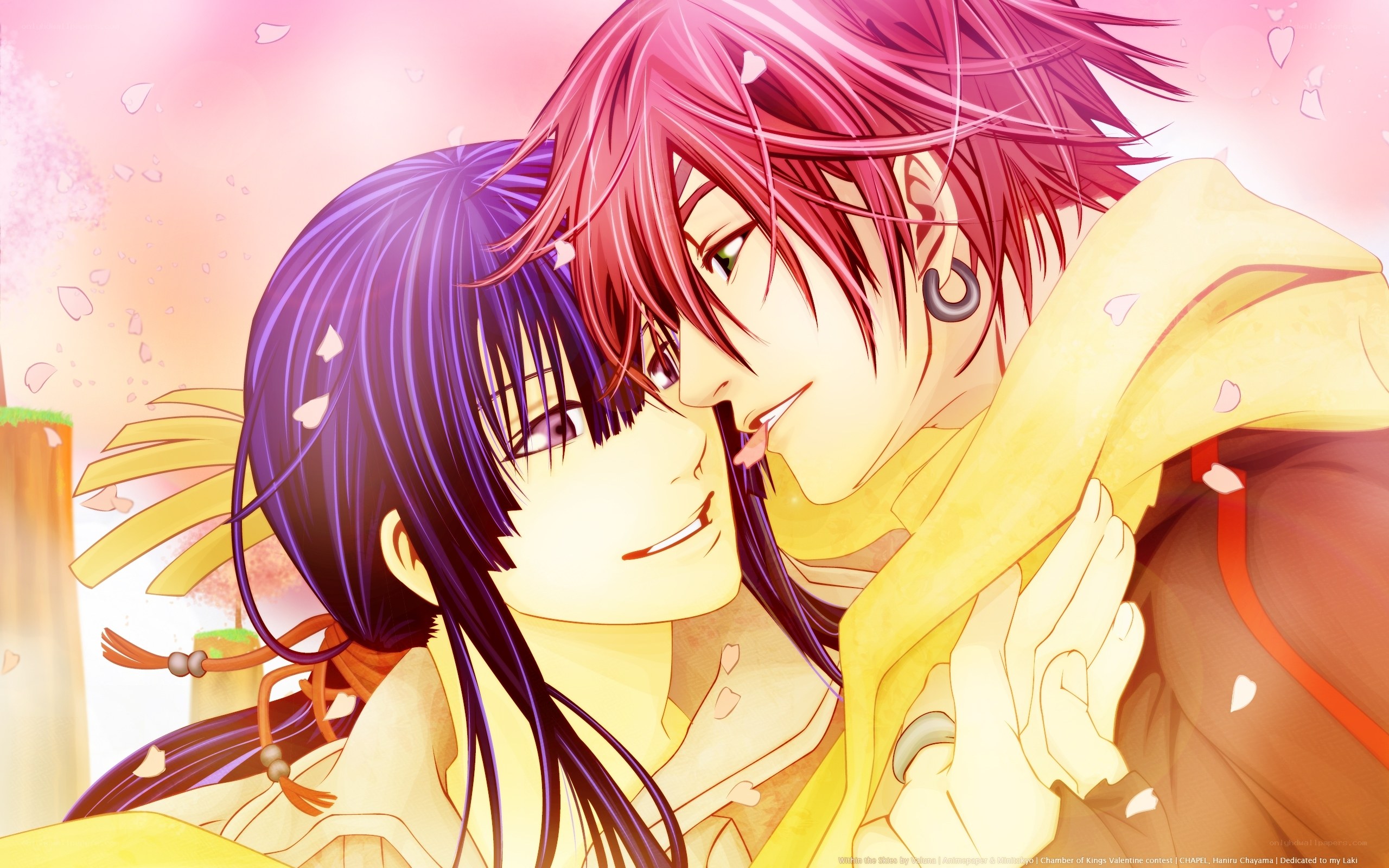 anime couple in cherry blossoms