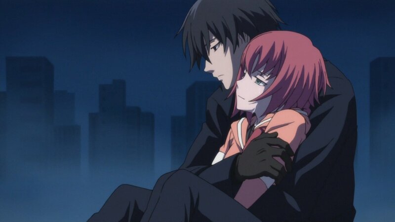 anime couple in city at night