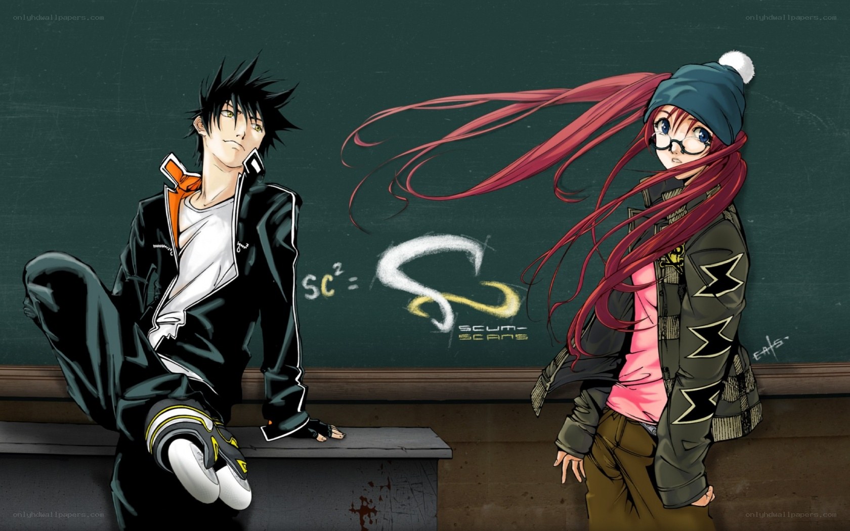 Anime couple in classroom