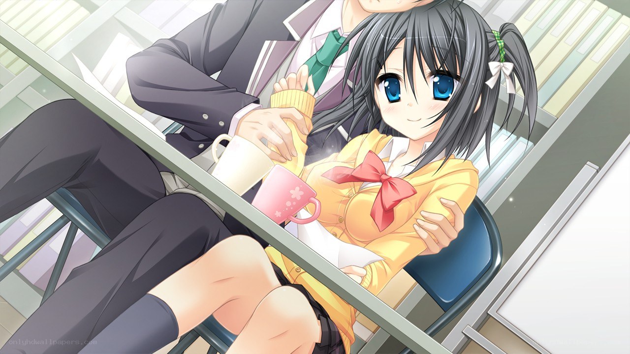 Anime couple in classroom