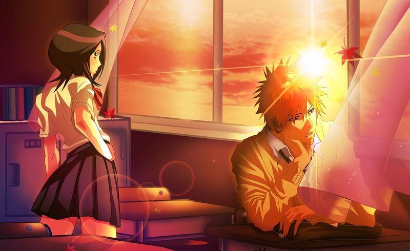 Anime couple in classroom