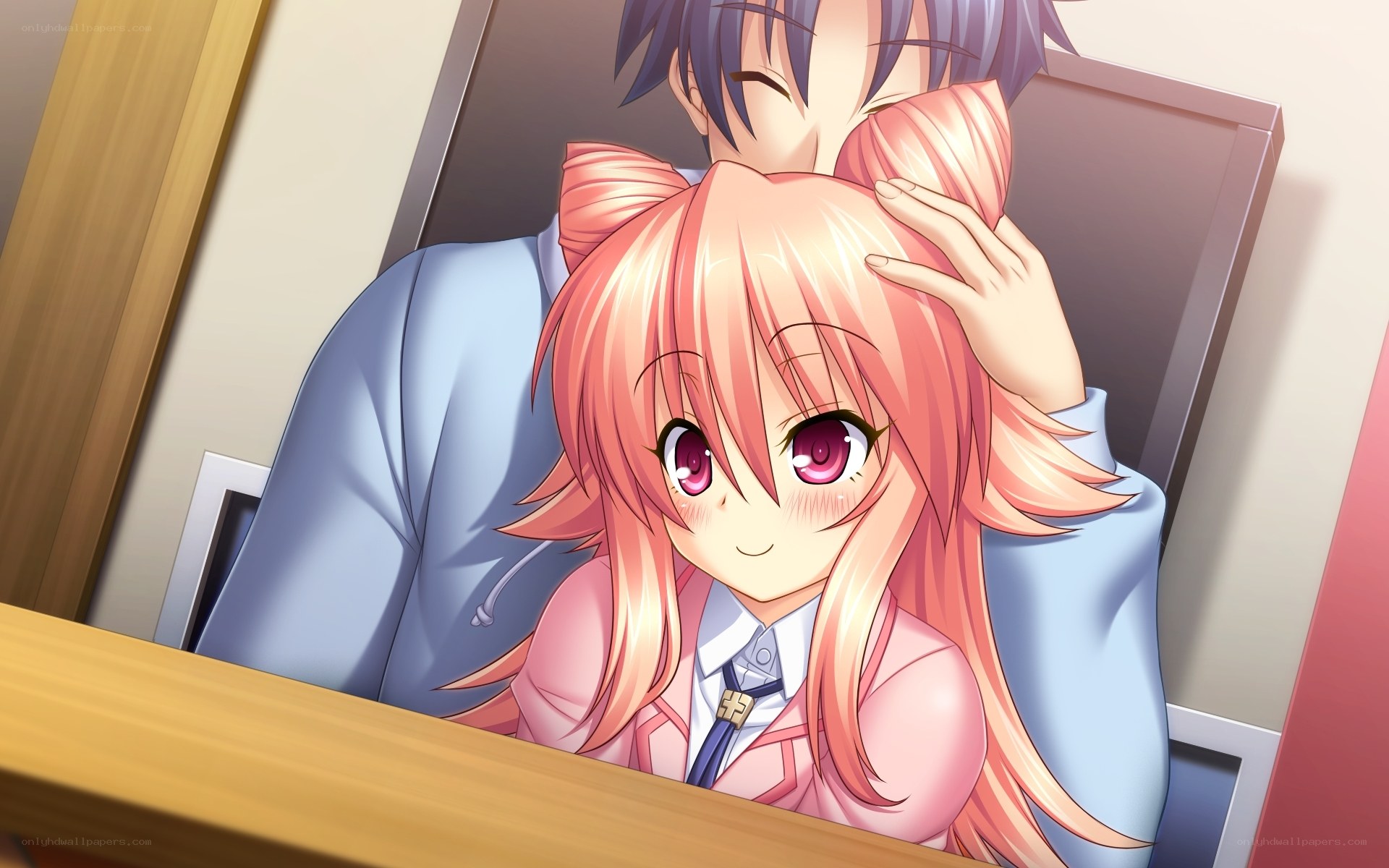 anime couple in classroom