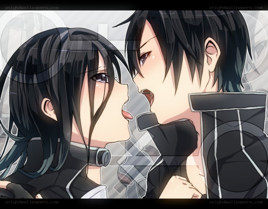 anime couple in close embrace