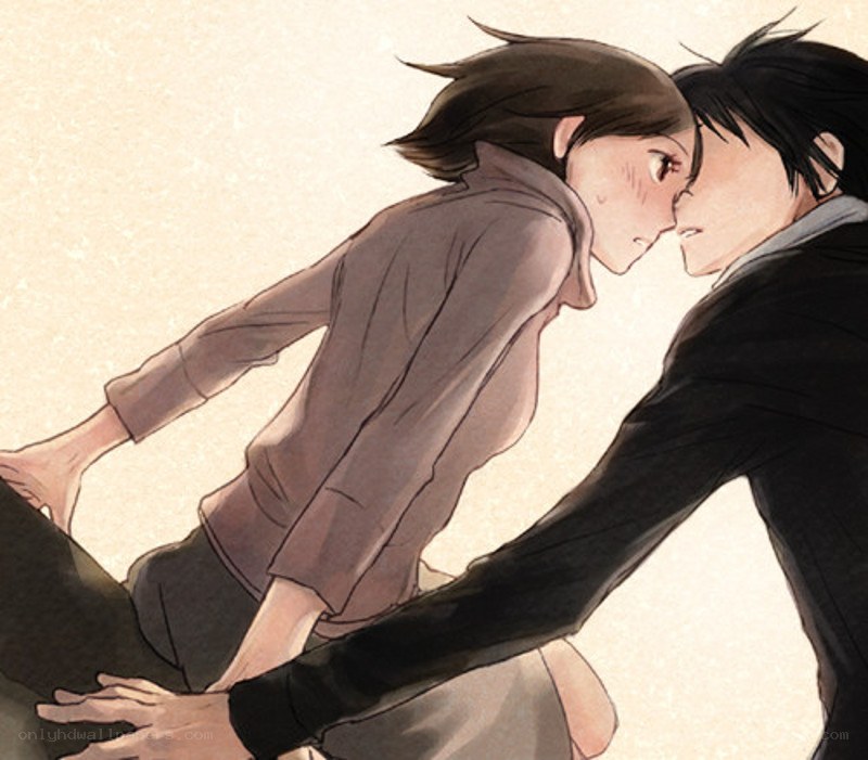 anime couple in close embrace