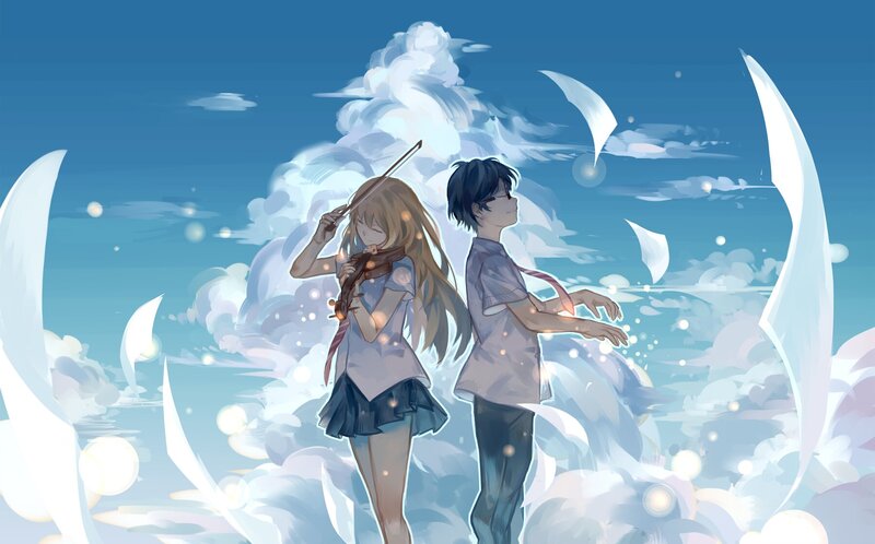 Anime Couple in Clouds — Blue